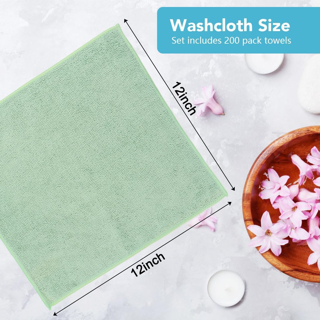 Orighty Wash Cloths Bulk Towels Set 200 Pack, Highly Absorbent and Soft Feel Microfiber Face Cloths, Multi-Purpose Washcloths & Hand Towels for Bathroom, Hotel, Spa, and Gym, 12x12 Inch, Multicolor