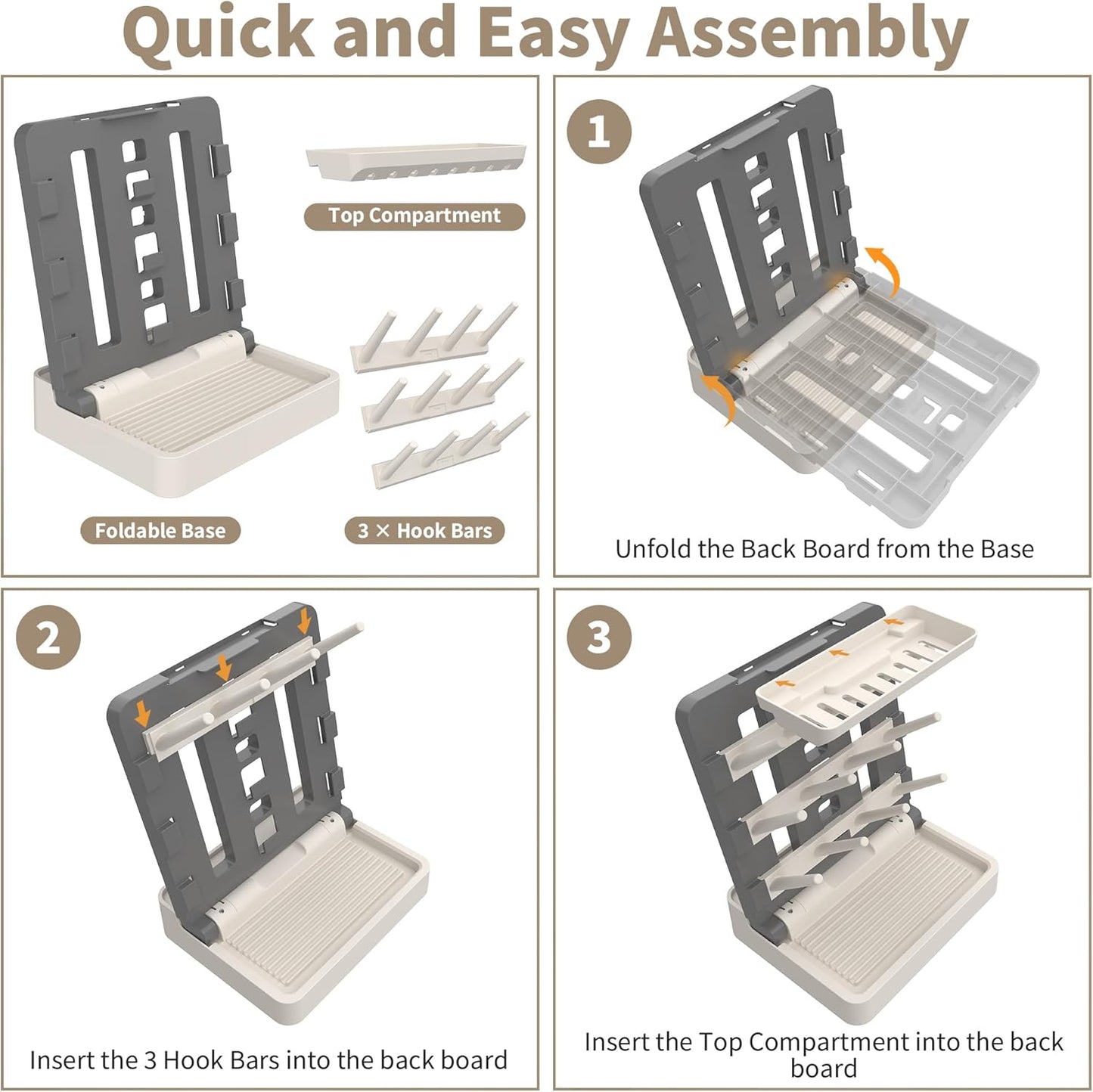 Baby Bottle Drying Rack, Vertical Standing Bottle Dryer Rack Holder-Space Saving Baby Bottle Drying Rack for Countertop-Holds Up to 12 Baby Bottles & Cup(Gray & Khaki)