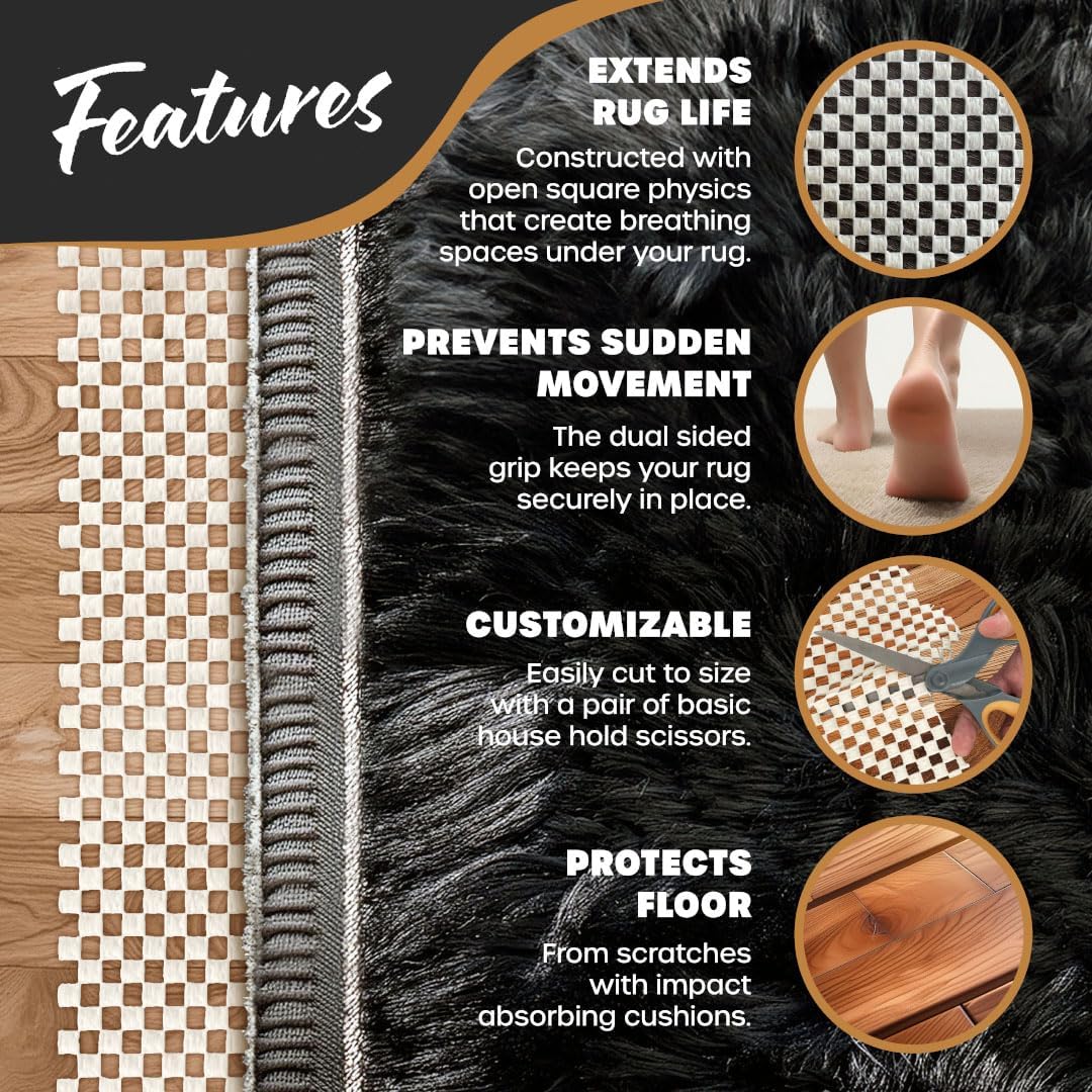 Nevlers Non Slip 3'x5' Rug Pads | White PVC Foam Rug Gripper for Hardwood Floors | Indoor/Outdoor Anti Skid Rug Gripper with Customizable Open Weave Pad Design