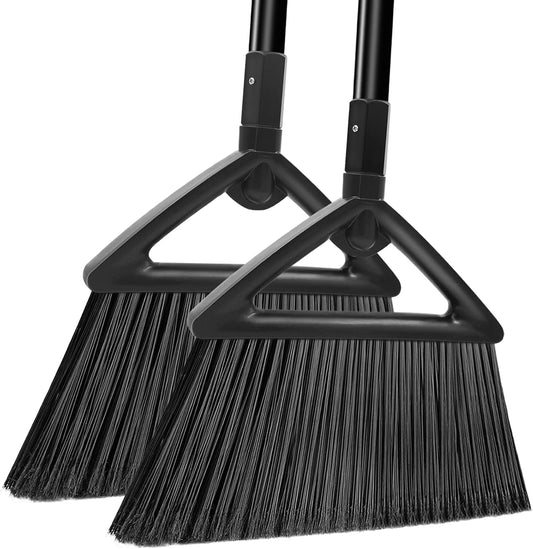 Heavy Duty Broom Outdoor and Indoor, 2 Pack Commercial Angle Brooms with Longer Handle, Perfect