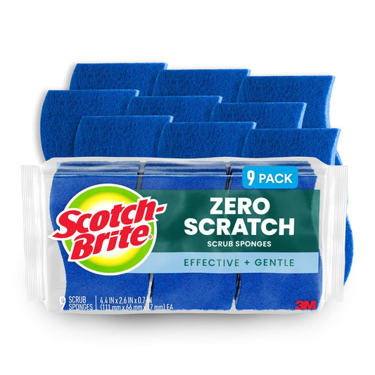 Scotch-Brite Zero Scratch Scrub Sponge, 9 Kitchen Sponges for Cleaning Around the Home, Bathroom &