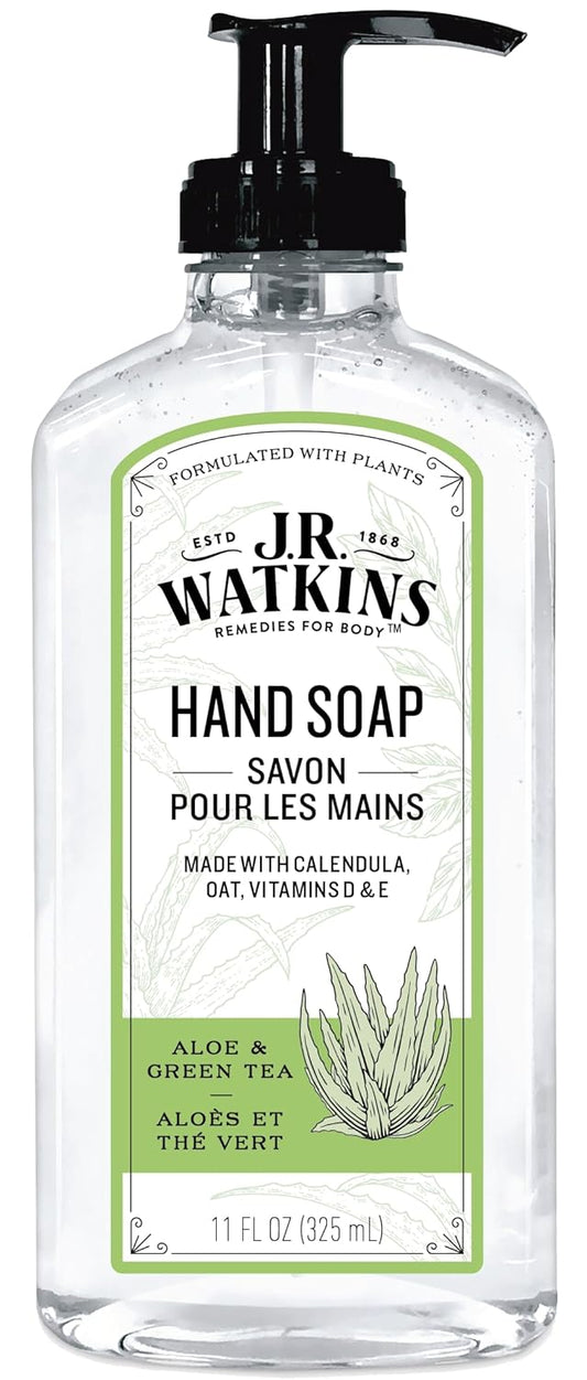 J.R. Watkins Gel Hand Soap, Scented Liquid Hand Wash for Bathroom or?Kitchen, USA Made and Cruelty Free, 11 fl oz, Aloe & Green Tea