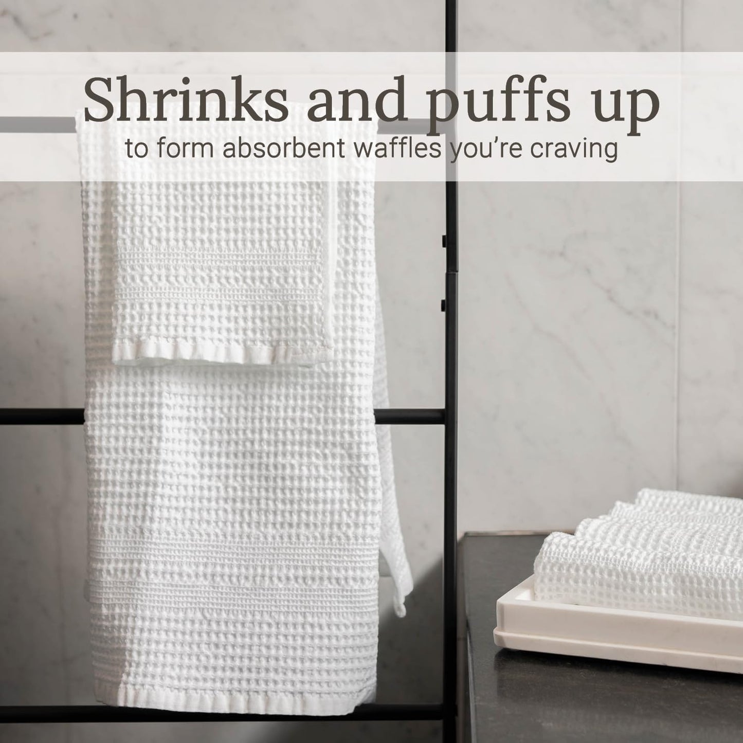 GILDEN TREE Waffle Towel Set Quick Dry Thin | 2 Bath Towels | 2 Hand Towels | 2 Washcloths, Classic Style (White)