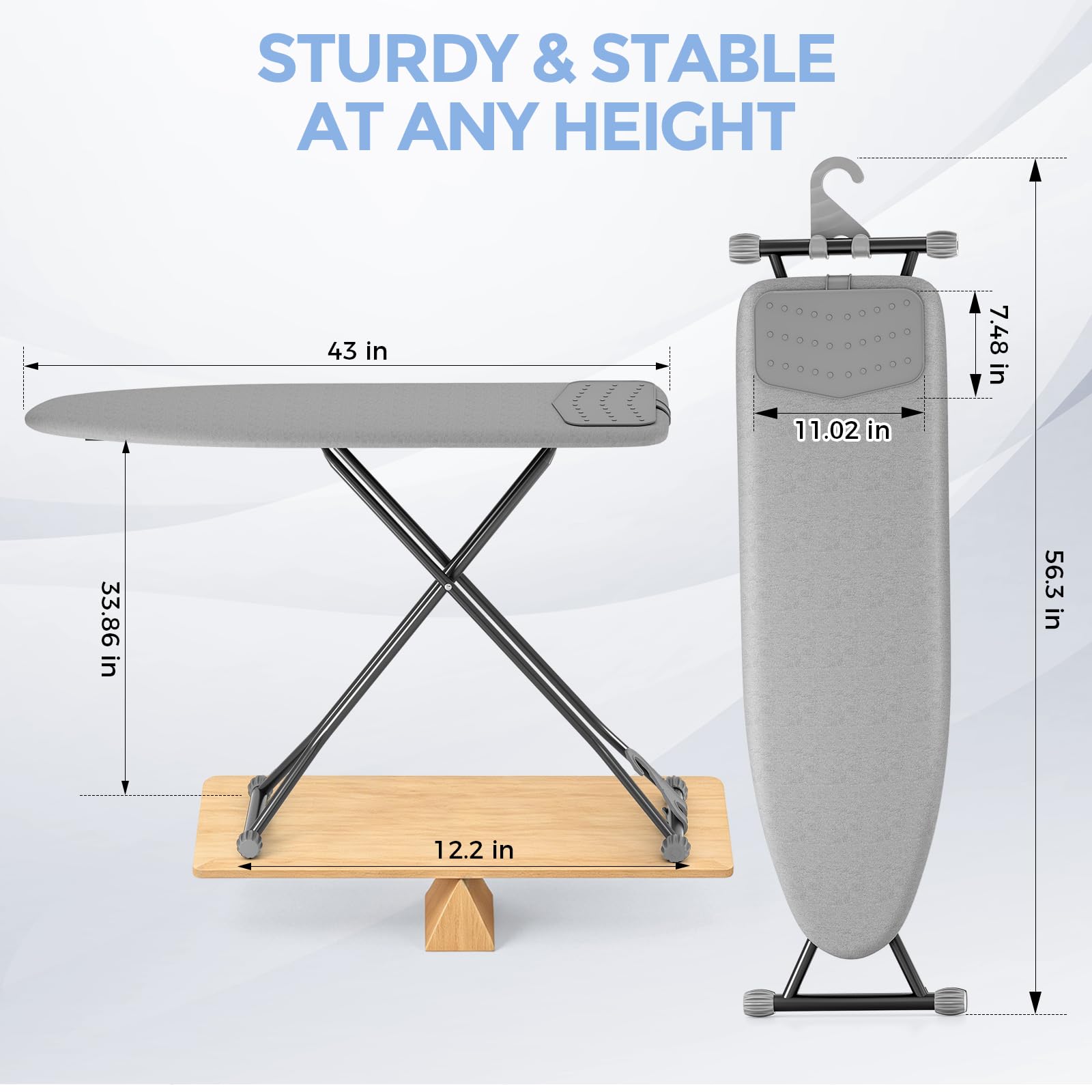 APEXCHASER Foldable Compact Heigh Adjustable Ironing Board with Silicone