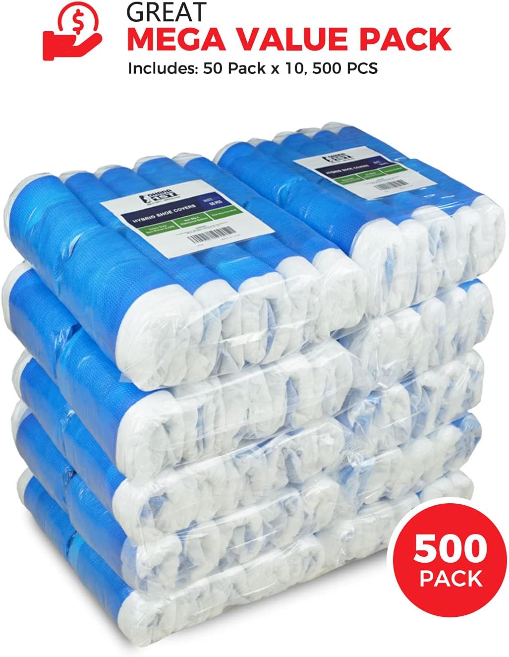 Ohana 1st Hybrid Shoe Covers Disposable Non Slip Waterproof, MEGA Pack (50 Pack x 10, 500 PCS).