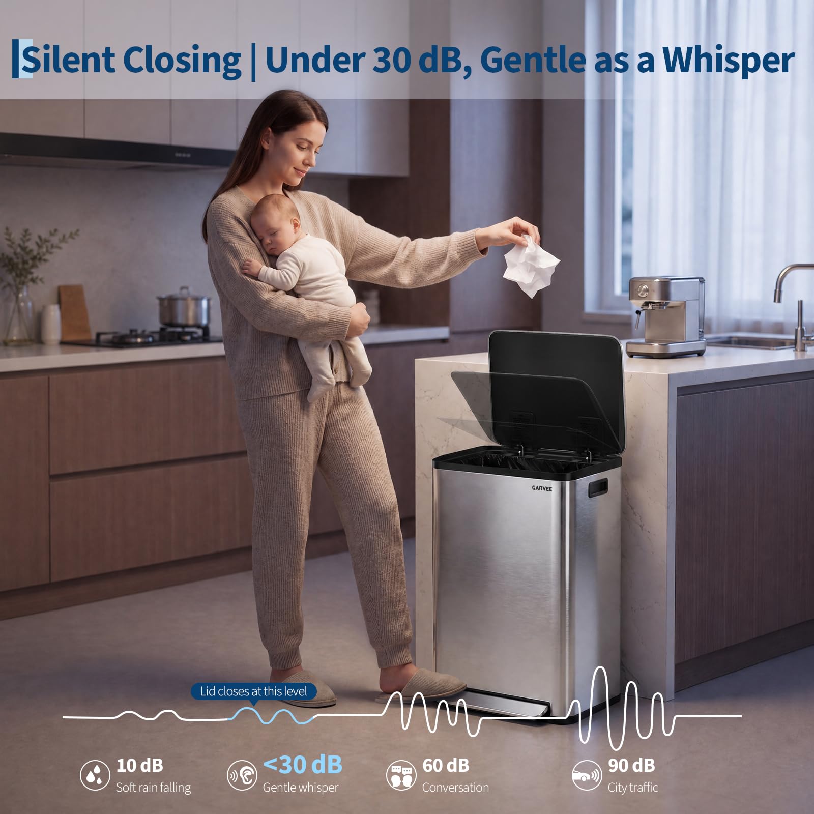 13 Gallon Trash Can Kitchen Garbage Bin with Removable Inner Buckets 50L Stainless Steel Step-on