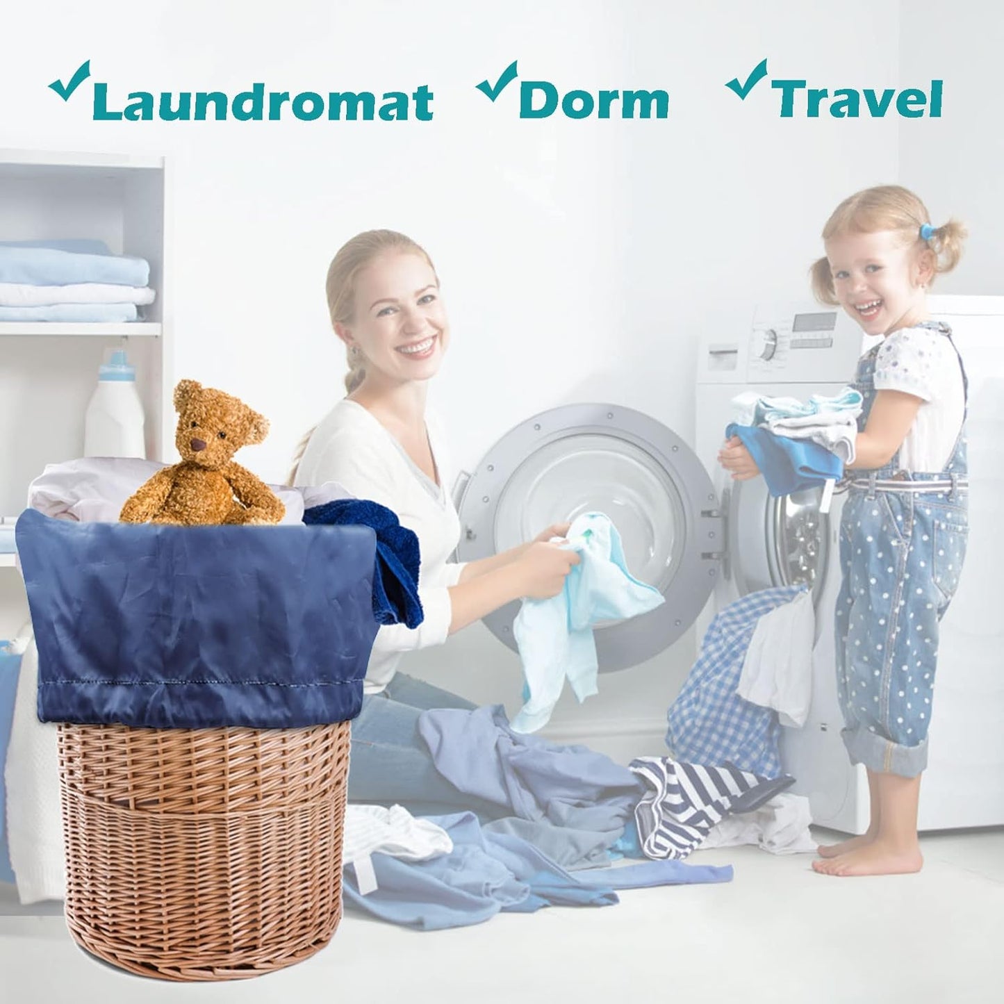 Heavy Duty Laundry Bag 2 Pack XL Nylon Laundry Bags with Straps, Washable Large Dirty Clothes Organizer with Drawstring Closure, Travel Washing Bag Fit a Laundry Hamper or Basket