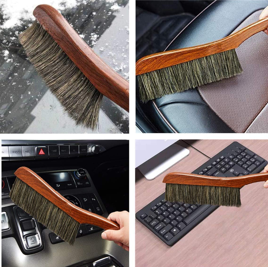 Hand Broom Counter Duster Dusting Brush for Home Cleaning, Soft Dust Brush with Long Wooden Handle for Bed Sofa Furniture Couch Bench Car, 15''Length