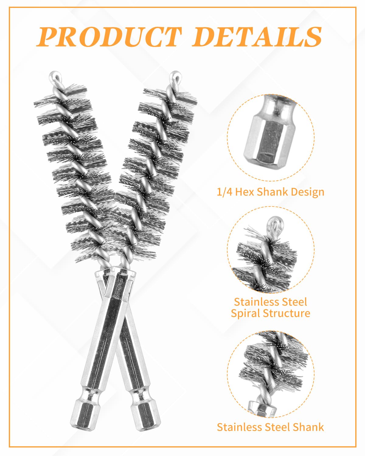 24 pcs Bore Brush for Drill, Stainless Steel Wire Cleaning Brush Set, Abrasive Wire Bore Brushes Set with 1/4 Inch Hex Shank for Rust, Cleaning Tubes (8/10/12/15/17/19MM)