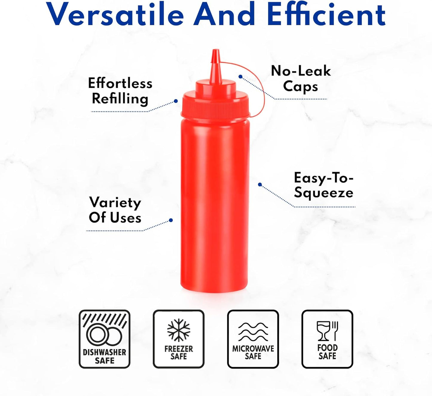 New Star Foodservice 26313 Squeeze Bottles, Plastic, 12 oz, Red, Pack of 6