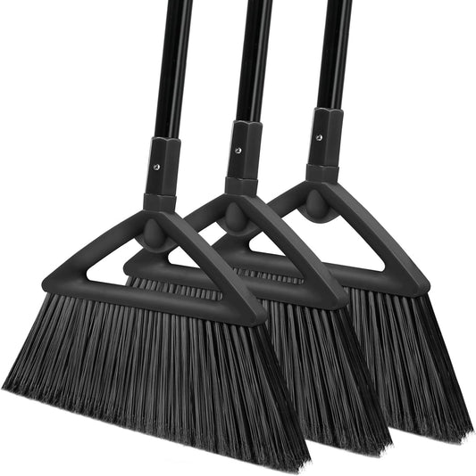 3PCS Heavy Duty Angle Broom, Long Pole Brooms for Indoor, Outdoor Sweeping, Kitchen to Courtyard