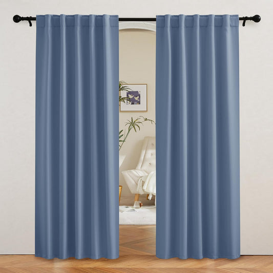 RYB HOME Coastal Blackout Curtains for Bedroom - Thermal Insulated Curtains and Drapes Privacy Shades for Living Room Dining Closet, W42 x L80 inch, 2 Panels, Aqua