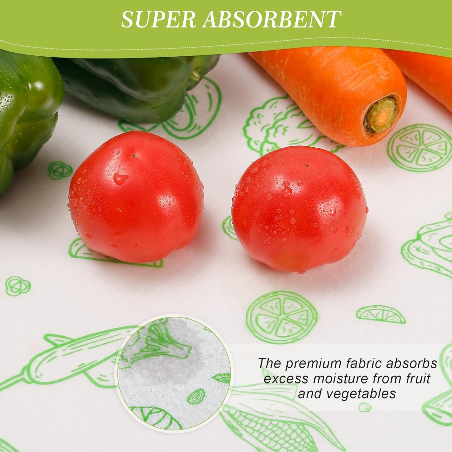 Cooyes Refrigerator Liners 17.7" x 24", 12 Pack, Absorbent Non-Slip Washable Fridge Mats, Shelf Liner for Kitchen Cabinets Non-Adhesive, Green Veggie