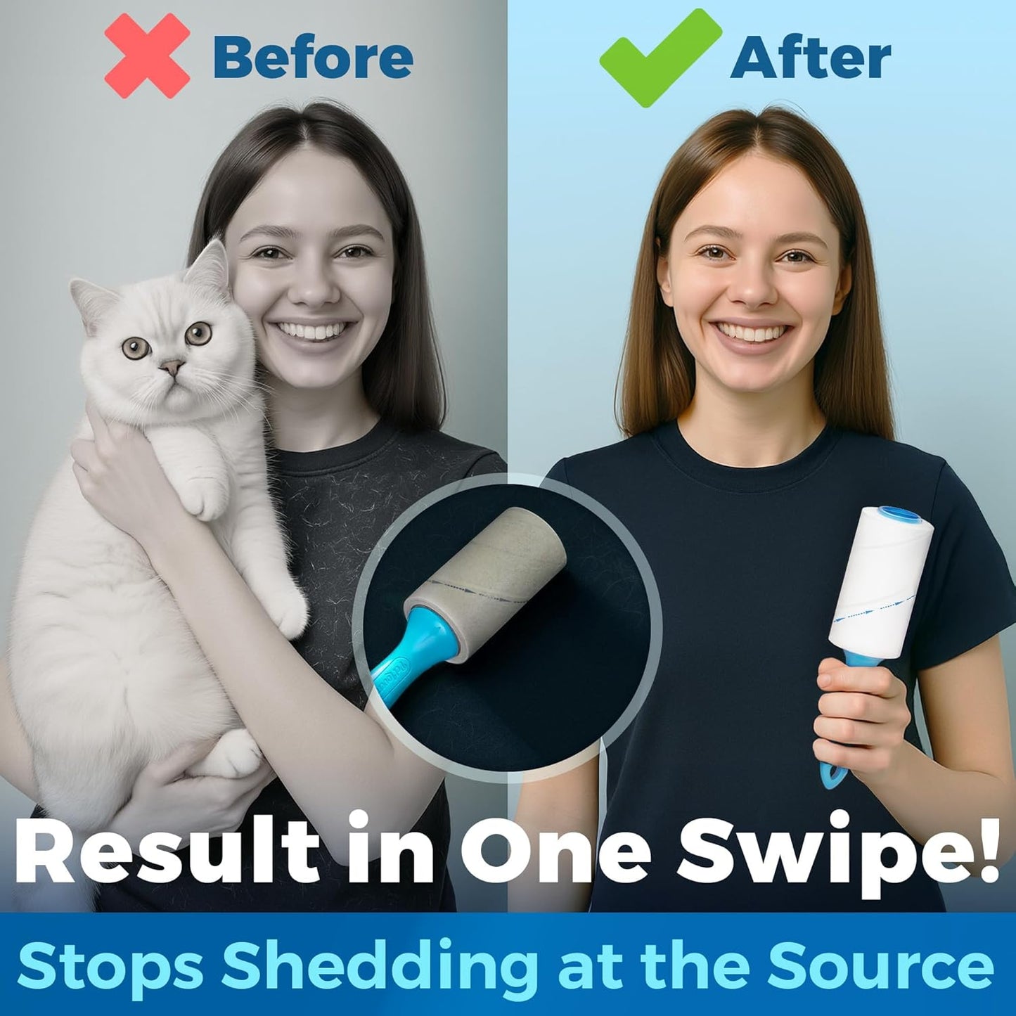 PetLovers Extra Sticky Lint Roller Mega Value Set 450 Sheets for Pet Hair Removal and Clothes, Dog and Cat Lint Remover 5 Pack Light Blue