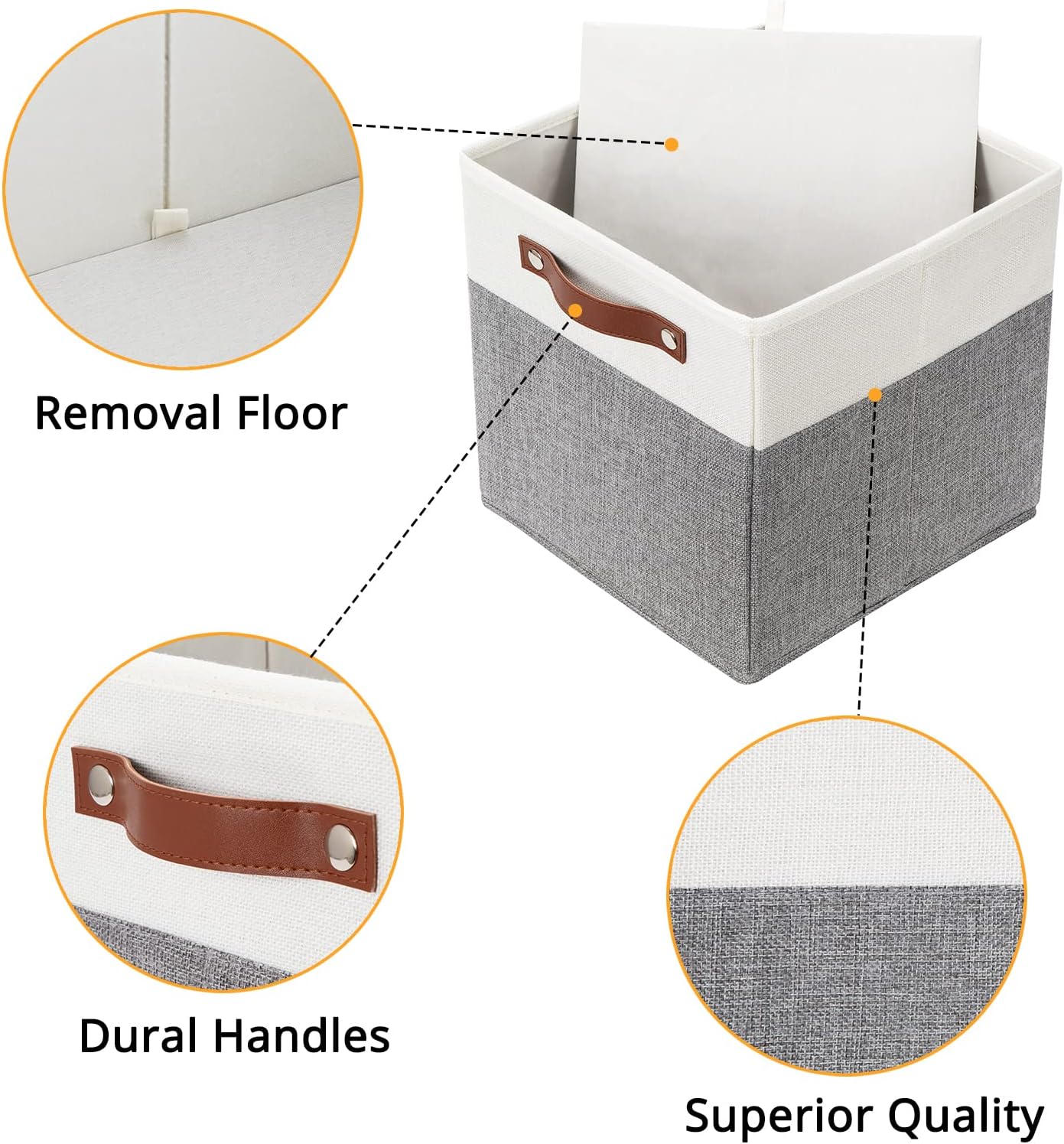 DULLEMELO Storage Cubes 12 inch, Collapsible Sturdy Cube Storage Bins With Handles for Organizing,Fabric Storage Baskets for Shelves Nursery Closet Home Organization and Storage (White&Grey-4 Pack)
