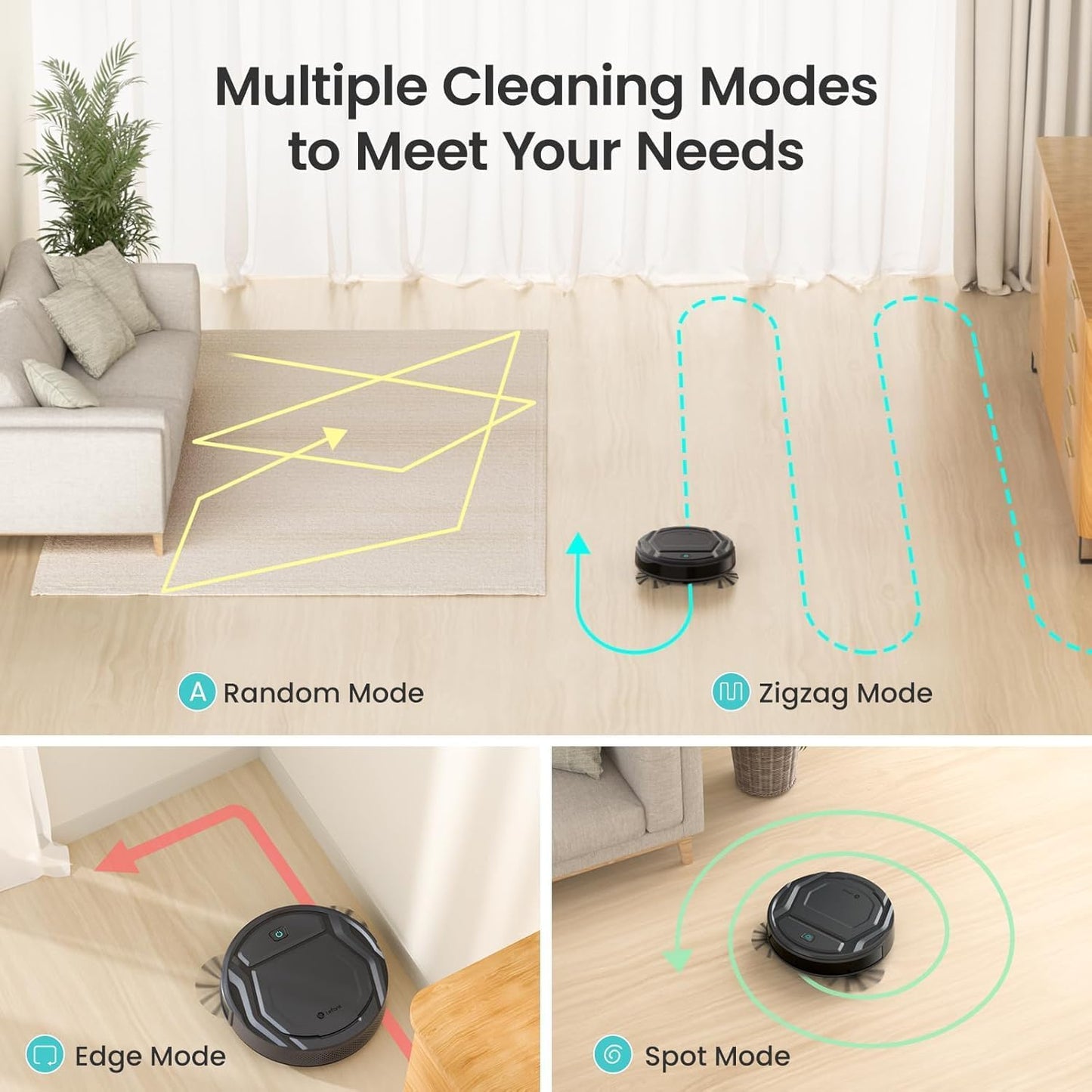 Lefant M210 Robot Vacuum Cleaner, 120-Min Runtime, Compact Design, Powerful Suction, Low Noise, Wi-Fi/App/Voice Control, Self-Charging, Scheduled Cleaning, Ideal for Pet Hair and Hard Floors, Black