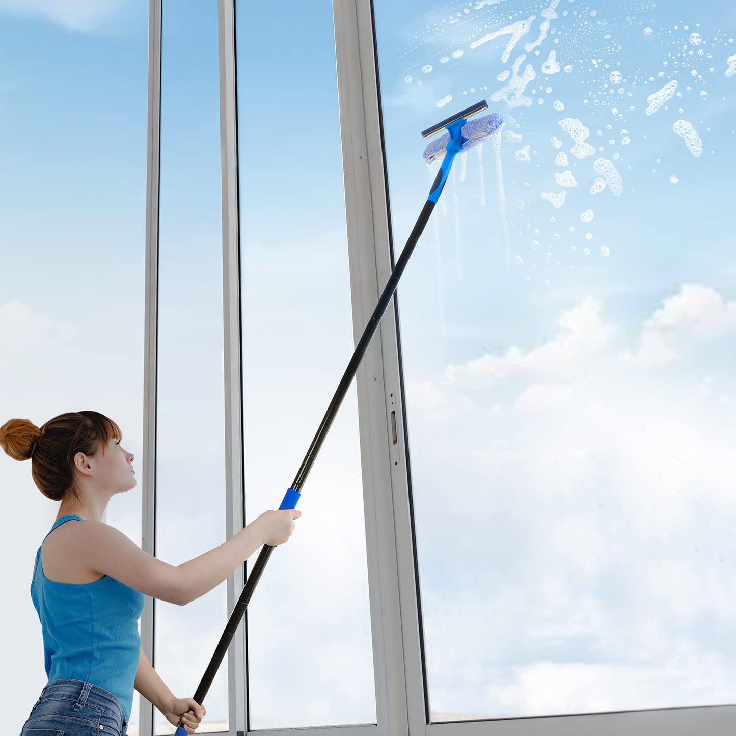 VITEVER Professional 69'' Window Squeegee Cleaner Tool with Extension Pole, 2-in-1 Squeegee for