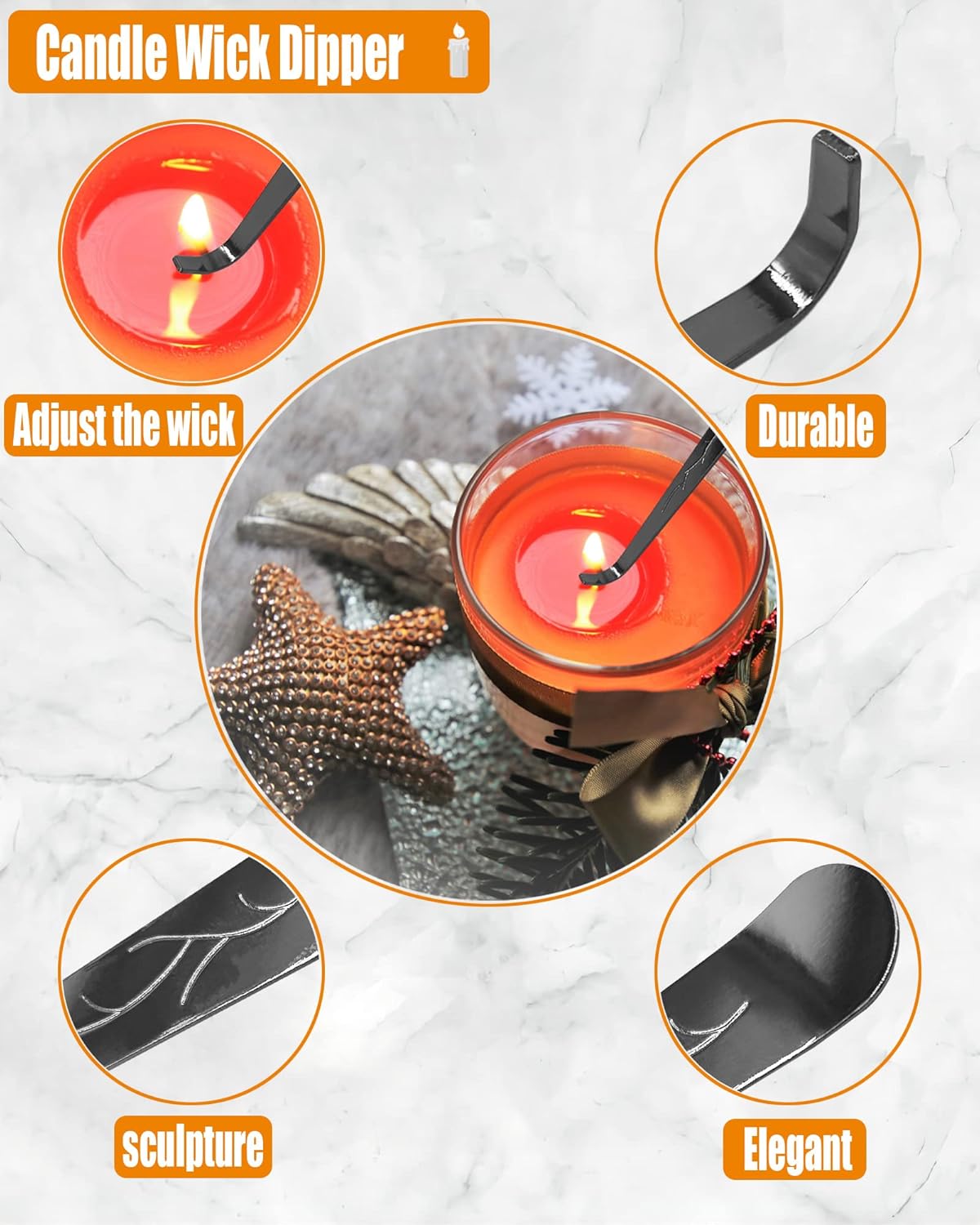 4 in1 Candle Accessory Set with Storage Tray Plate, Candle Wick Trimmer, Candle Wick Snuffer, Candle Wick Dipper, Storage Tray Plate, Great for Scented Candles Lovers (Silver Black)