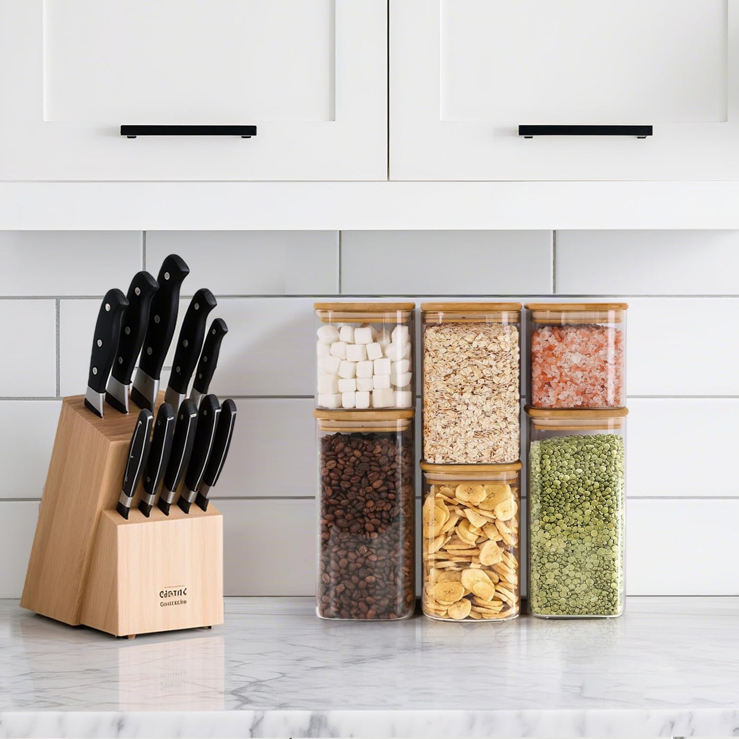 ComSaf Glass Pantry Storage Containers (0.7Qt/1.2Qt/1.6Qt) Set of 6, Square