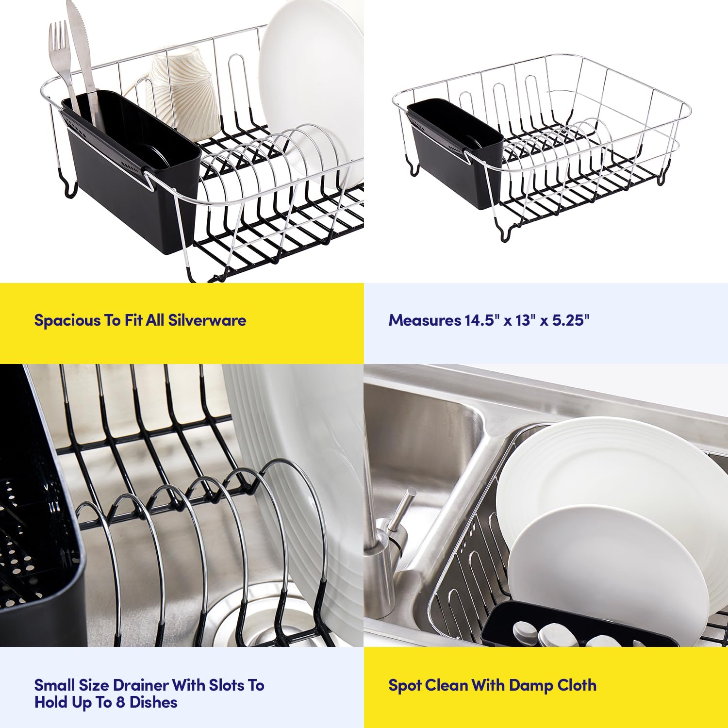 Sweet Home Collection 2 Piece Dish Drying Rack Set Drainer with Utensil Holder Simple Easy to Use