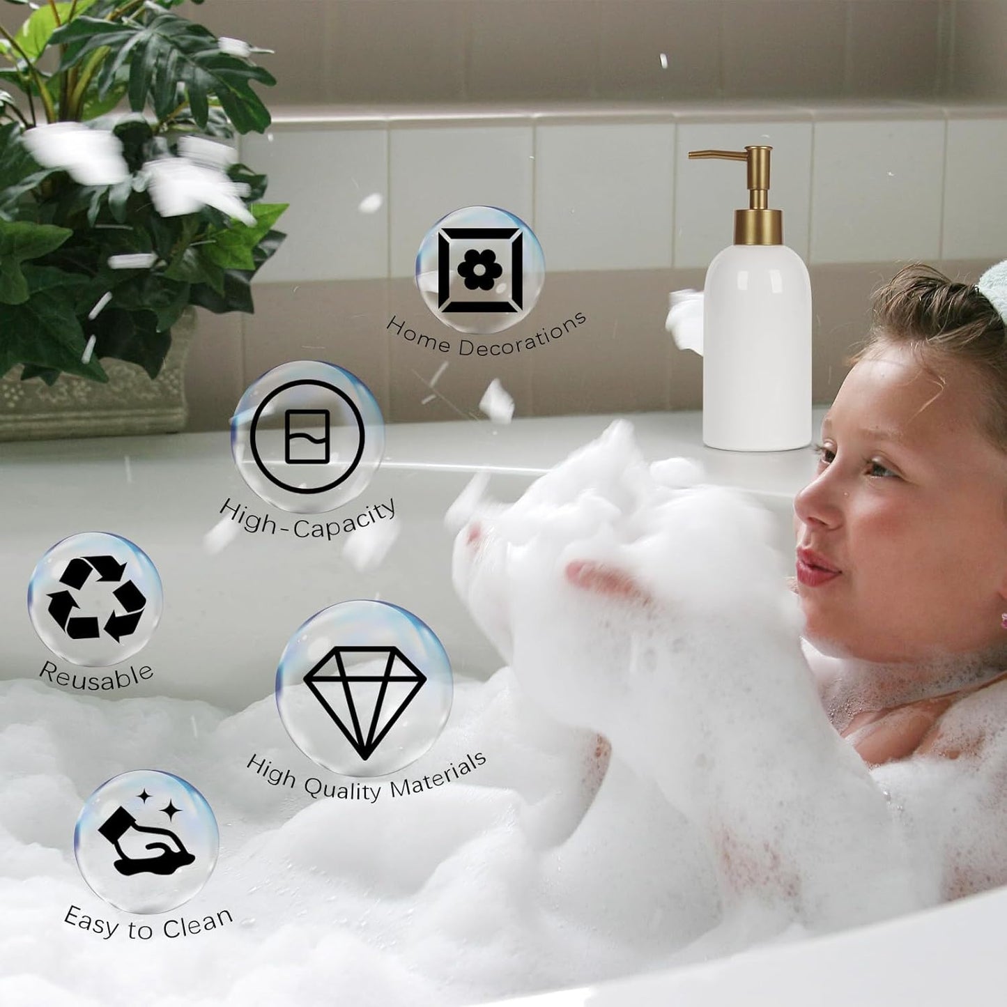 Natheeph 14OZ Ceramic Soap Dispenser Ceramic Soap Pump Dispenser Can Fill Liquid for Bathroom/Kitchen (2PC White)