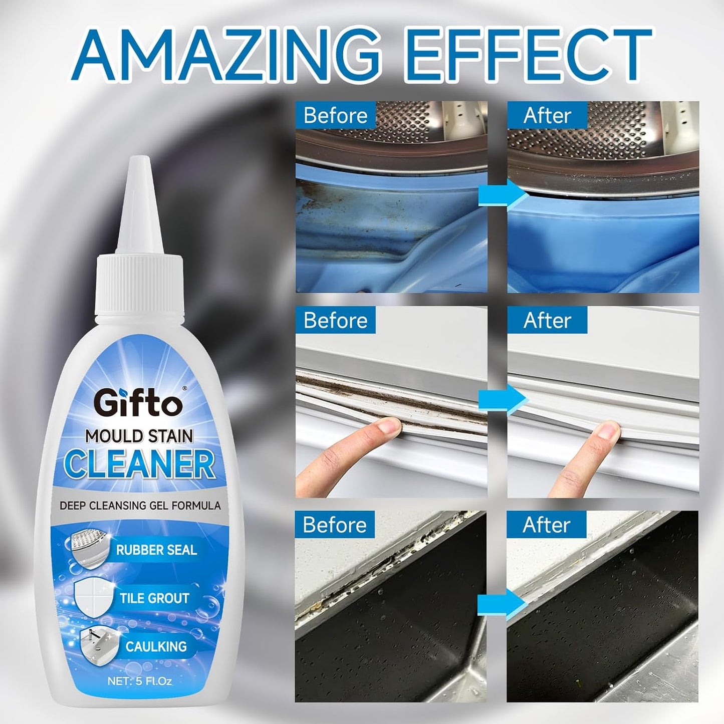 Mold Stain Remover Gel - Tile Grout Cleaner with Brush, Bleach Gel Washing Machine Cleaner Front Loader, Grout Cleaning Whitener for Bathroom Shower & Kitchen Sink, Non-Toxic, 10 fl oz 2 Pack