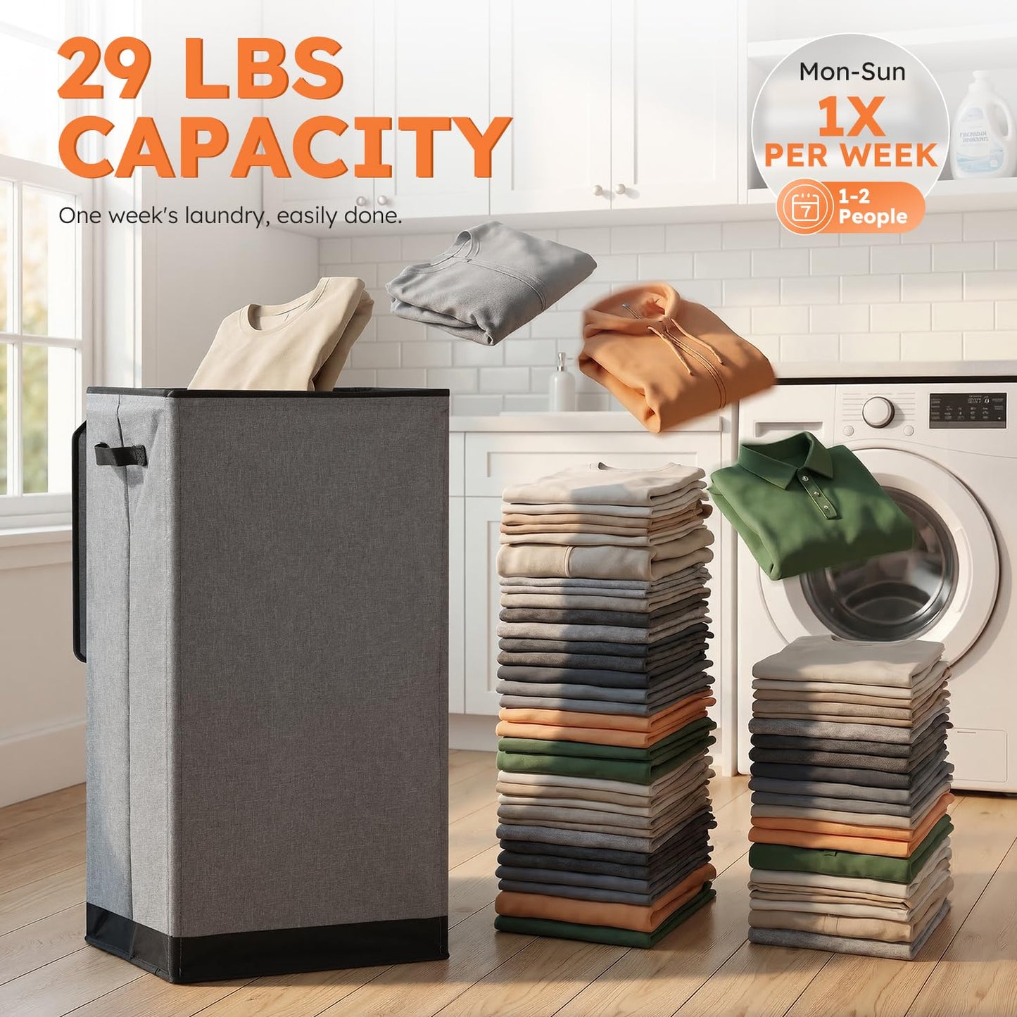 SOLEDI Laundry Hamper with Lid 100L Large & Tall Collapsible Laundry Basket, Clothes Hamper with