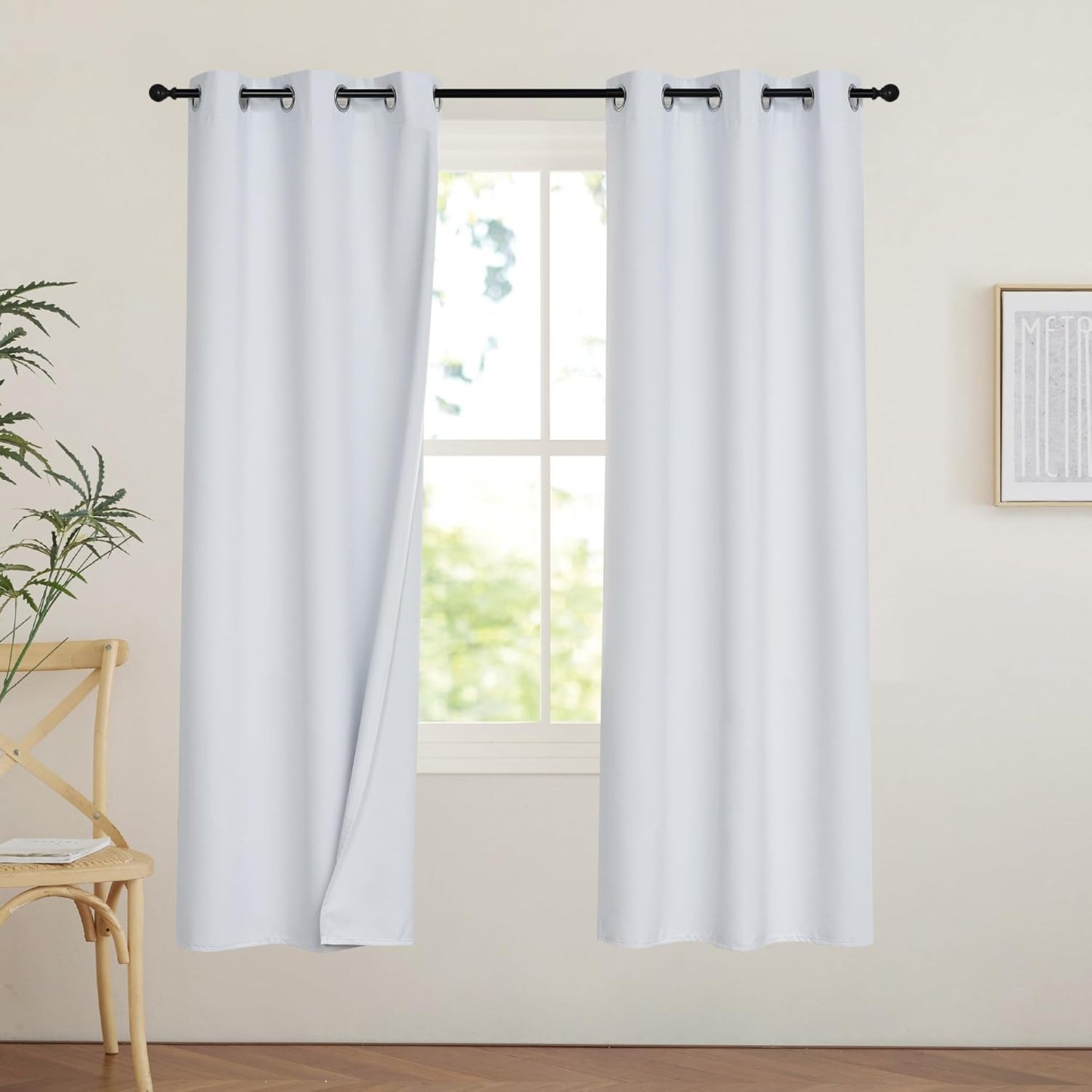 PONY DANCE White 100% Black Out Curtains 54 inch Length, Thermal Insulated Window Treatment Blacout Drapes for Bedroom, Room Darkening Noise Reducing Curtains for Living Room(2 Panels, 42 inches Wide)