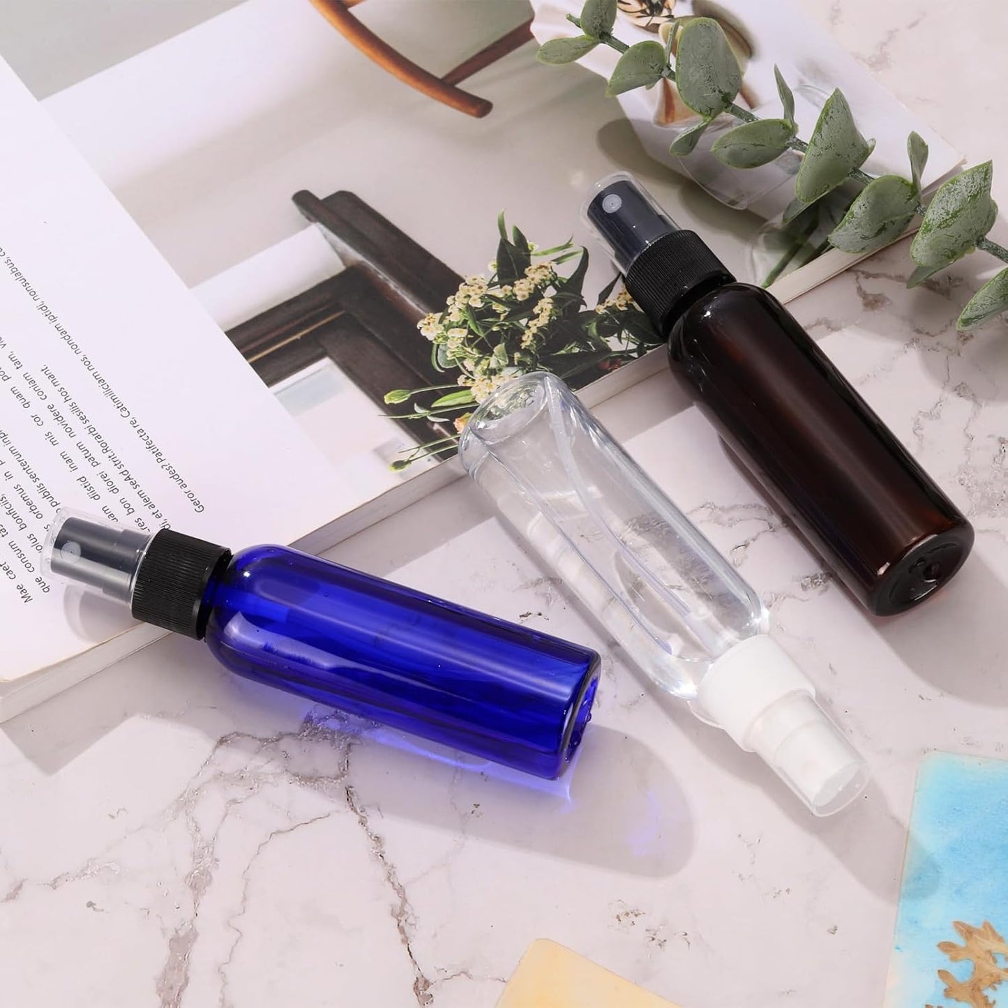 uxcell 10 Pack Spray Bottles, 2 Oz/60ML Clear Empty Mist Plastic Mini Travel Bottle Set,Small Refillable Liquid Containers for Household Use, Essential Oil, Cleaning (Transparent Black)