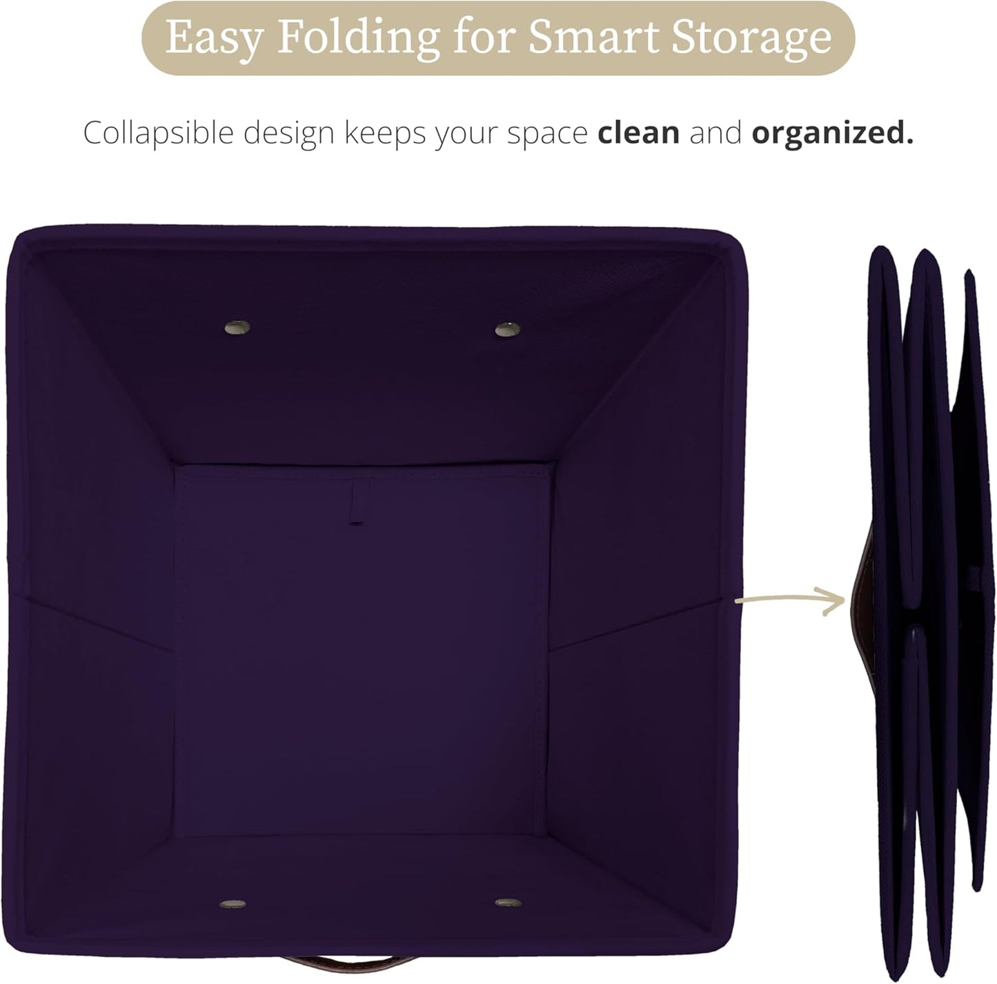 DECOMOMO Storage Bins, Cube Storage Bin with Labels, Fabric Storage Cubes for Shelves (10.5" x 11" / 6pcs, Deep Purple)