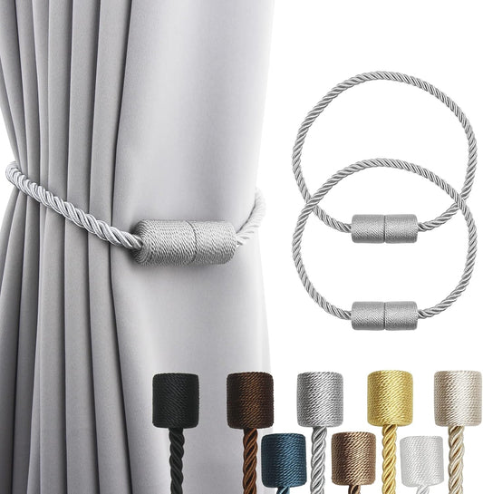 2 Pack Grey Strong Magnetic Curtain Tiebacks Outdoor Elegant Decorative Tie Backs Modern Rope