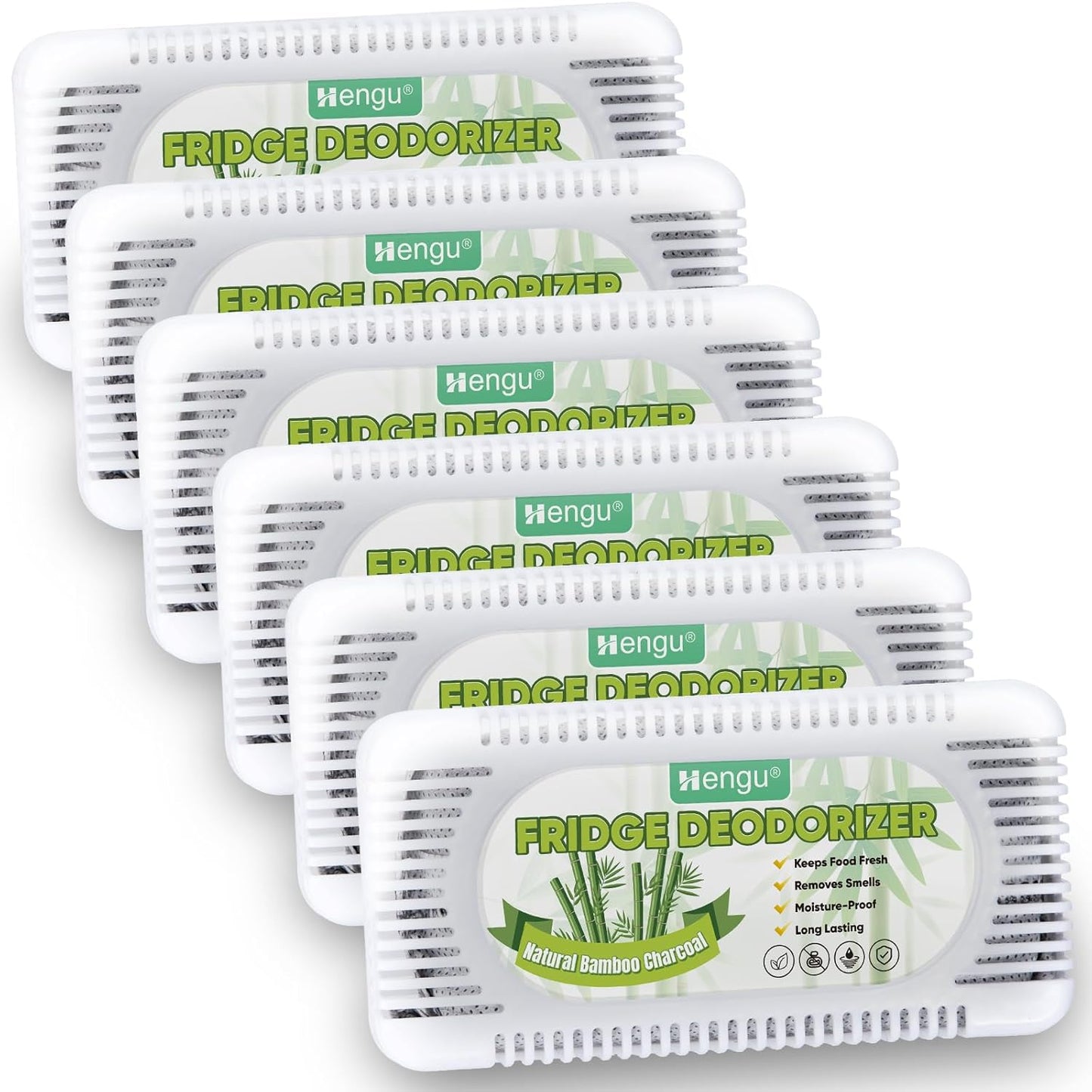 Hengu Fridge Deodorizer, (6 Pack) Fridge Odor Eliminator Natural Activated Charcoal More Effective Fridge Deodorizer Odor Eliminator Than Baking Soda, Smell Eliminator for Refrigerator & Freezer