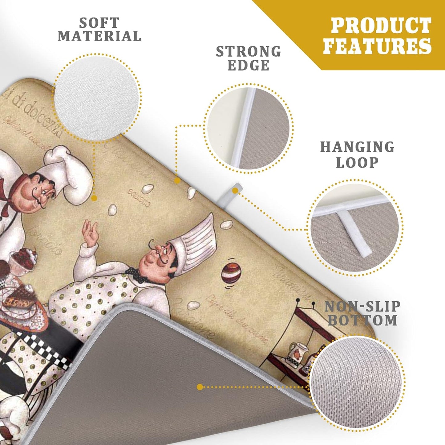 Fat Chef Dish Drying Mat For Kitchen Counter 18x24 Inch Microfiber Absorbent Drying Pad Chef Kitchen Drying Mat Dishes Pad Dish Drainer Rack Mats For Coffee Bar Decor Mats