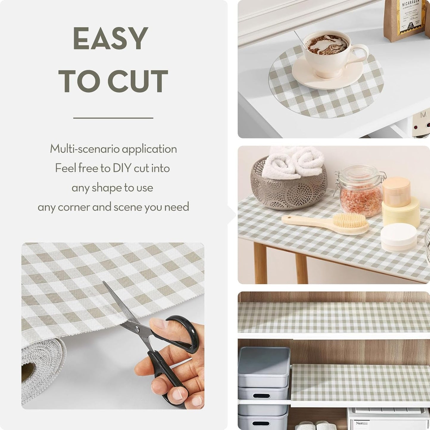 Drawer Shelf Liner, Non-Slip Kitchen Cabinet Liners Non-Adhesive Thick Strong Grip Waterproof Mats Protect Dresser Shelves Cupboard Bathroom Cabinets, Green Plaid, 23.6 in X 10 FT