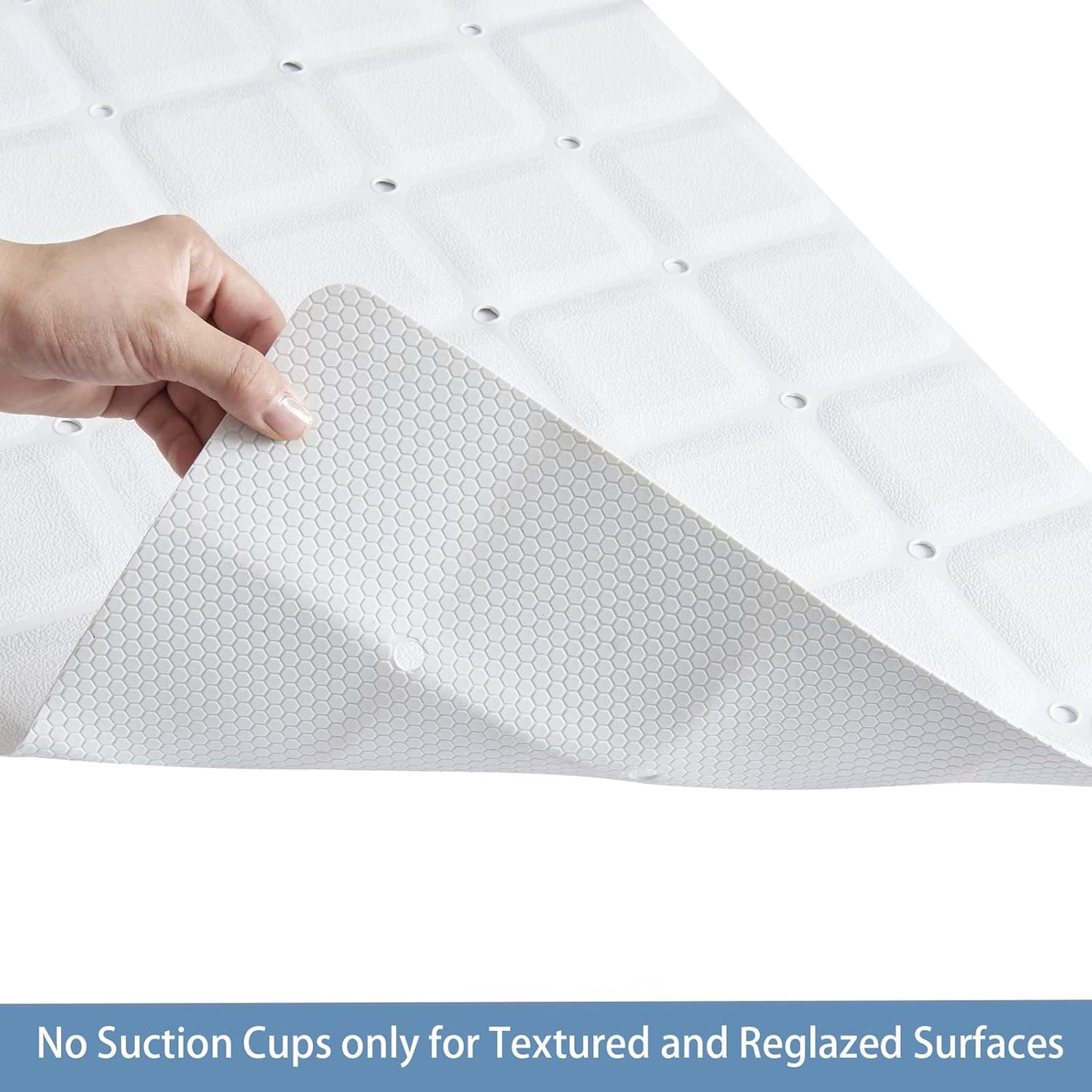Foldable Silicone Bathtub Mat: Jumbo Size Heavy Duty Safety Bath Mat for Tub Without Suction Cups Non Slip Bath & Shower Mat for Textured, Reglazed, Refinished Tub (White, 35.8 x 17.7)