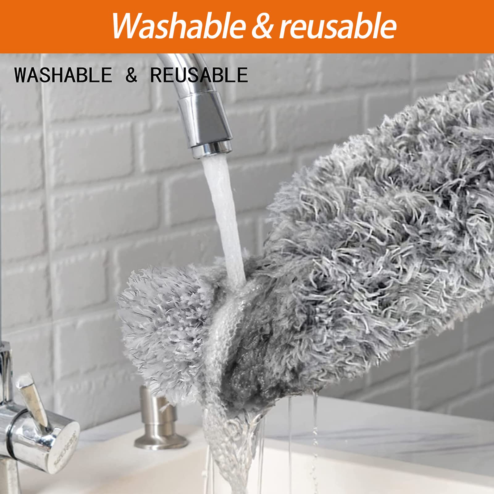 Microfiber Feather Duster, High Ceiling Fans with 30-100 Inch Pole, Gray