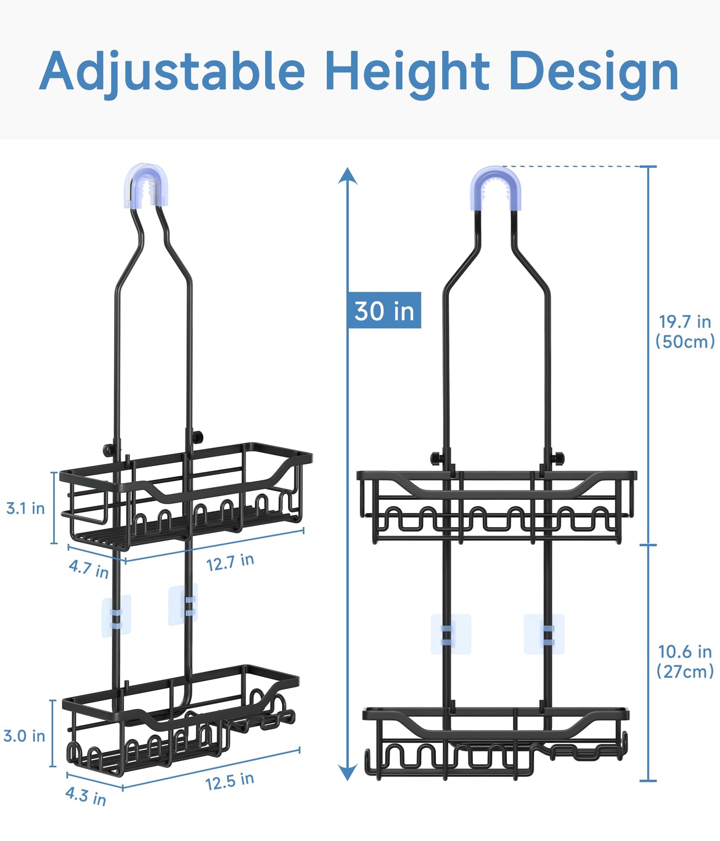Joqixon Upgraded Extended Length Shower Organizer with Hooks, Rustproof Shampoo Soap Holder, Large