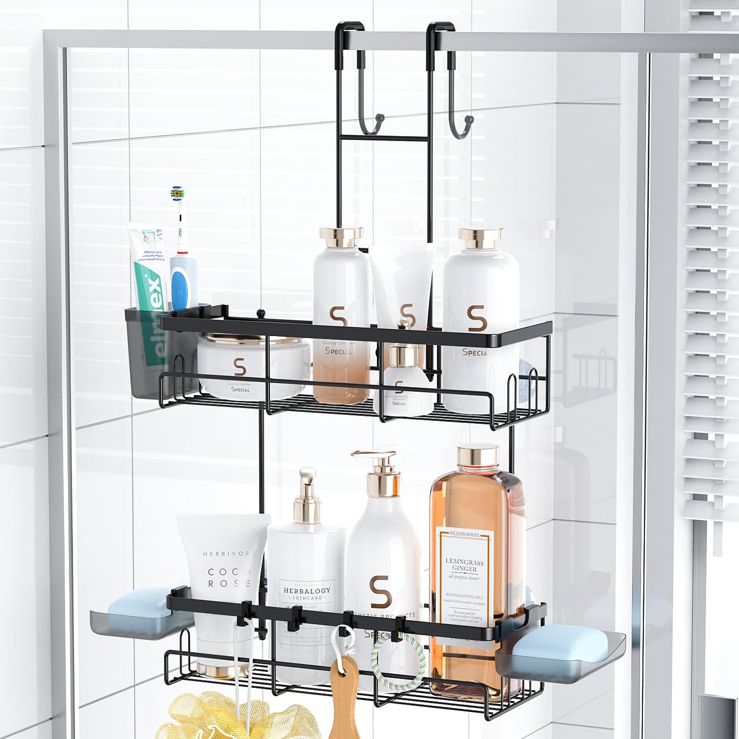 Over the Door Shower Caddy Hanging: No Drill Rustproof Shower Organizer