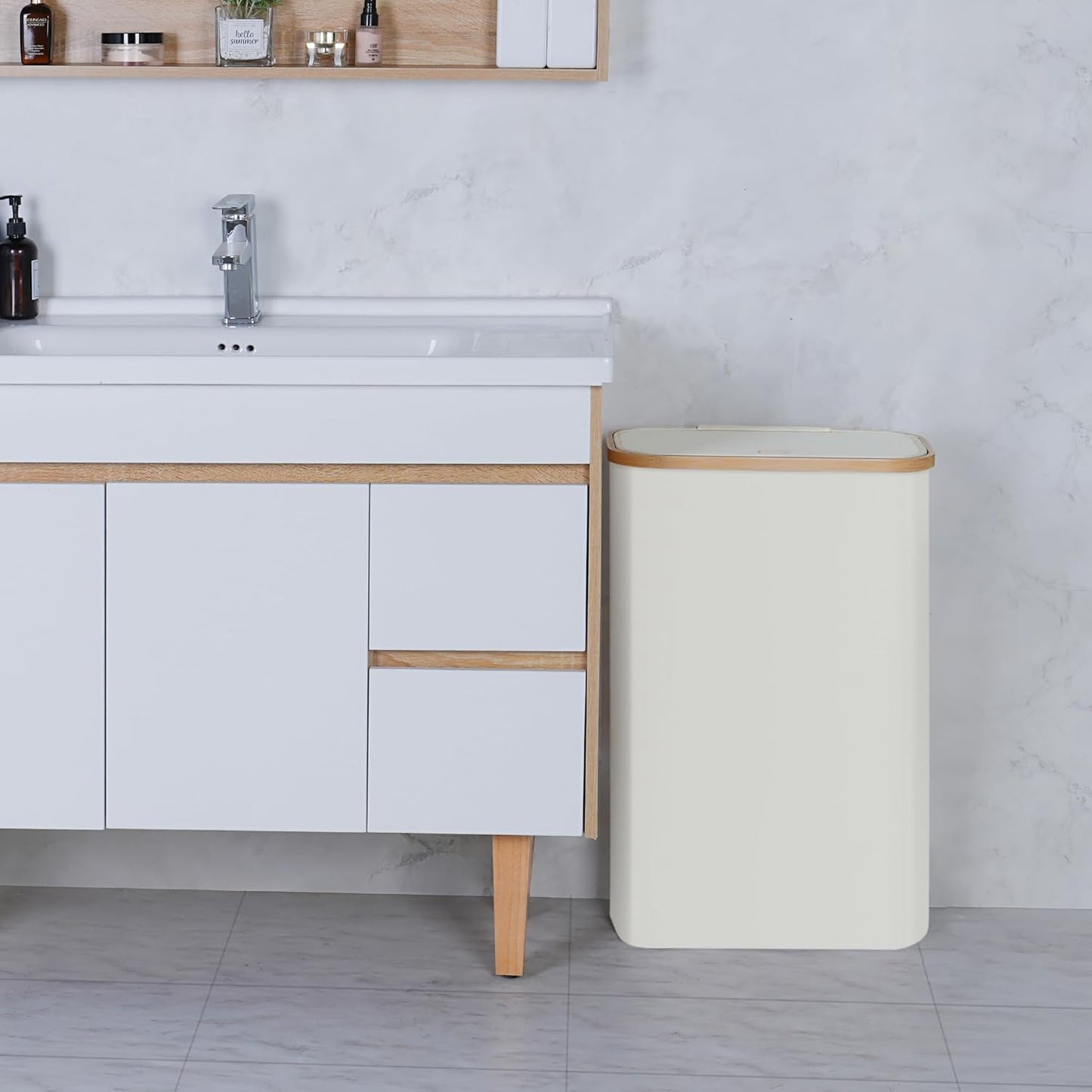 Slim Laundry Basket,Tall laundry Hamper with Lid,60L Hamper for Laundry,Dirty Cloth Hamper with Bamboo Handle for Toys,Towels, Clothes Organizing,Beige