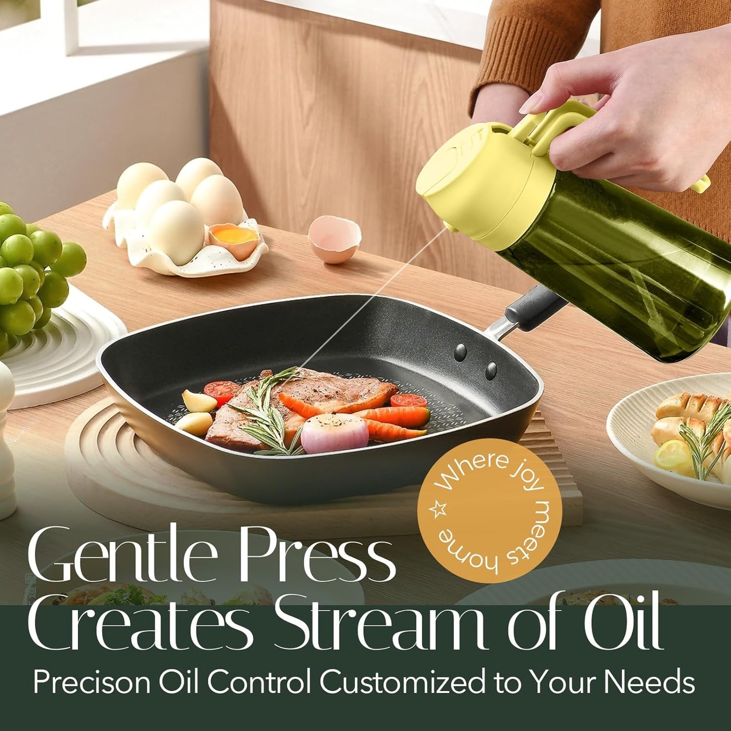 YARRAMATE 16oz/470ml Light-Blocking Dark Oil Sprayer for Cooking, 2 in 1 Olive Oil Dispenser Bottle for Kitchen, Premium Dark Green Glass Oil Bottle, Food-Grade Oil Mister for Air Fryer, BBQ (Pomelo)