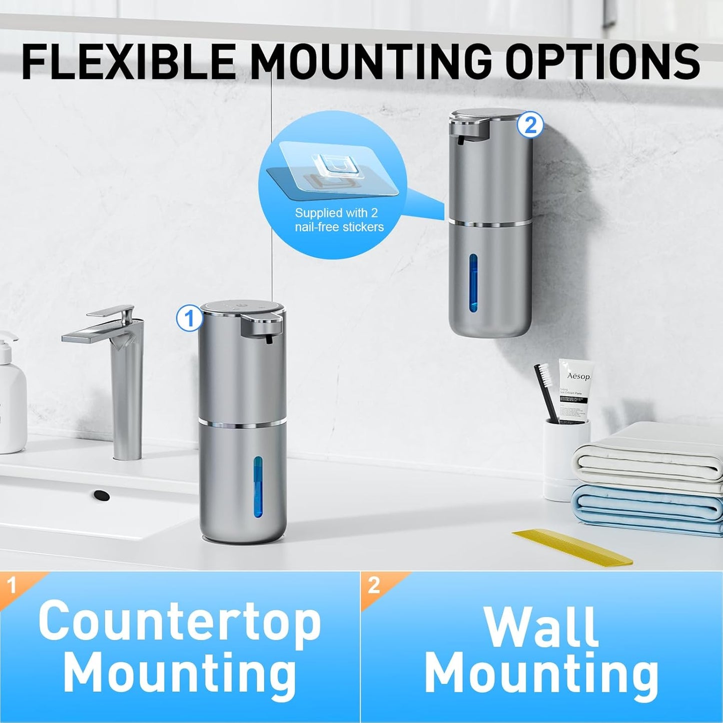 Automatic Foaming Soap Dispenser Foaming Hand Sanitizer Touchless 1500mAh Soap Dispenser Rechargeable with Sensor for Bathroom Kitchen 13.5oz/380ml