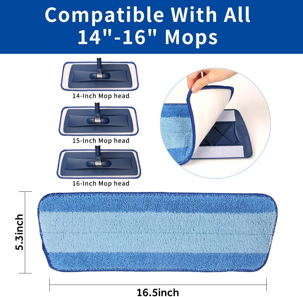 16.5 inch Mop Pads Refills, 3 Pack Microfiber Reusable Replacement Mop Pads Flat Replacements Heads for Wet Or Dry Floor Cleaning and Scrubbing, Blue Cloth