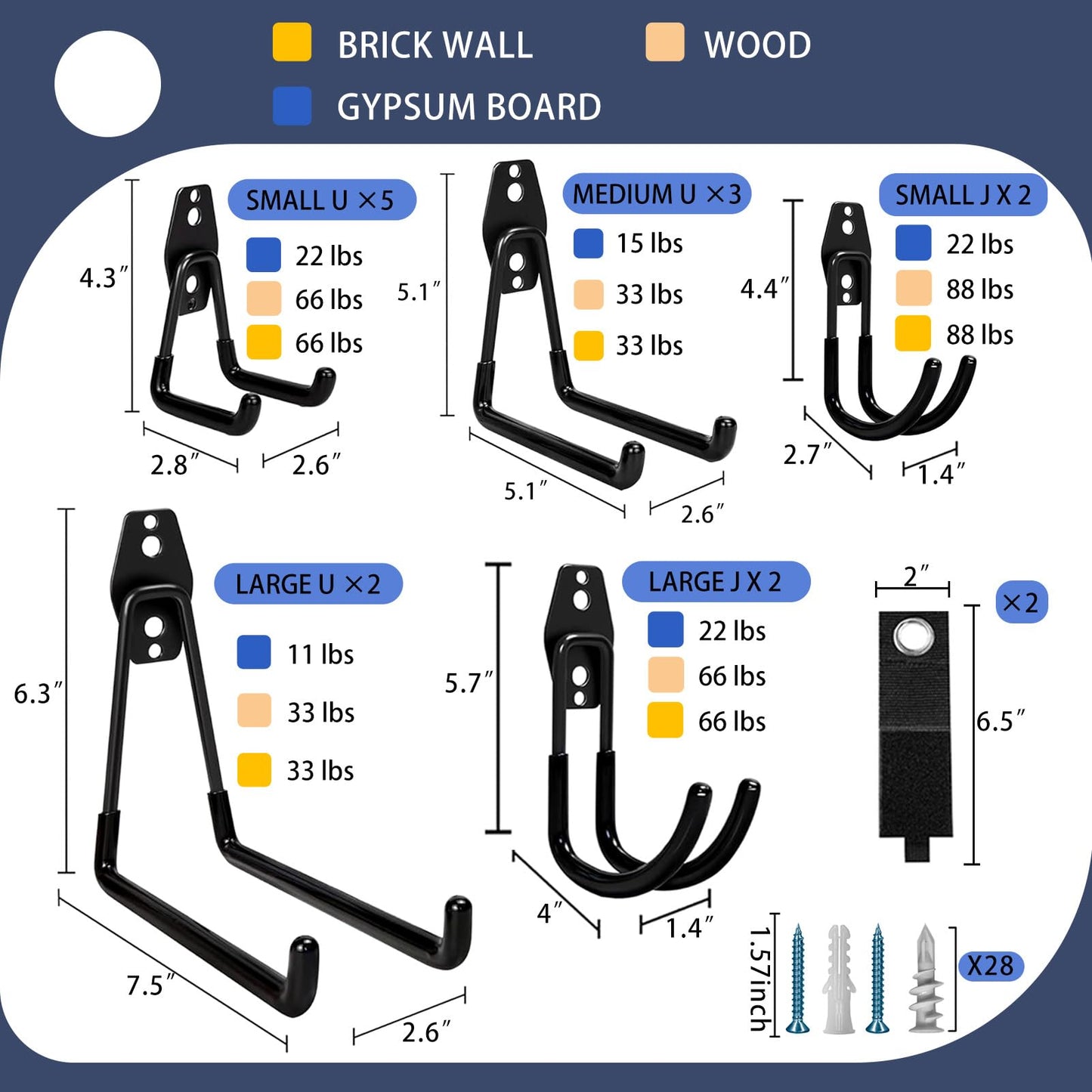 KOFANI Steel Garage Storage Hooks - 16 Pack Anti-Slip Coating, Heavy Duty Wall Mount Hooks for