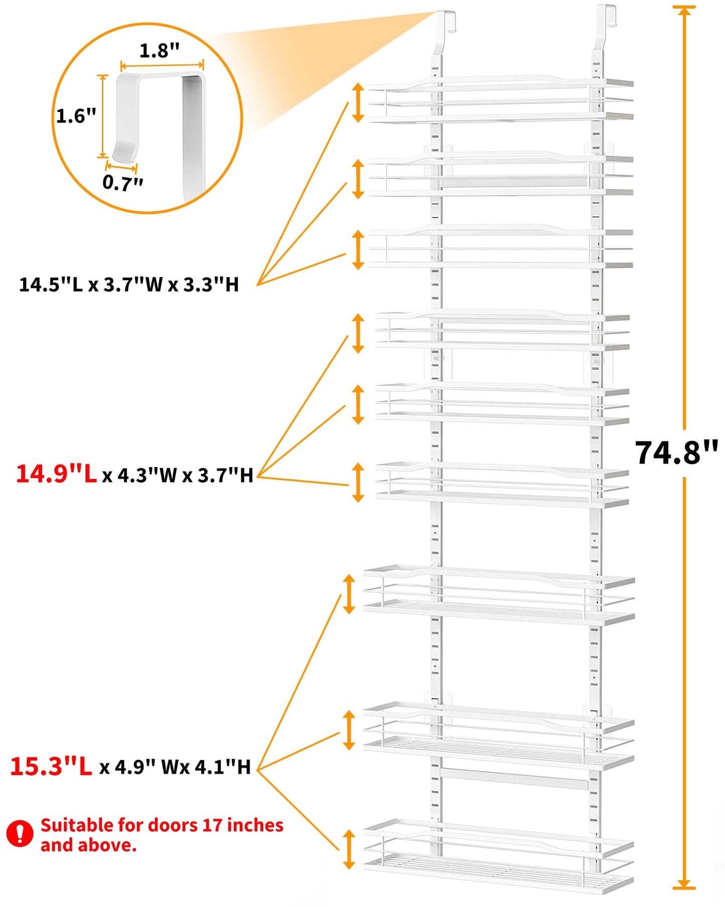 Moforoco White 9-Tier Over The Door Pantry Organizer, Pantry Organization And Storage, Metal