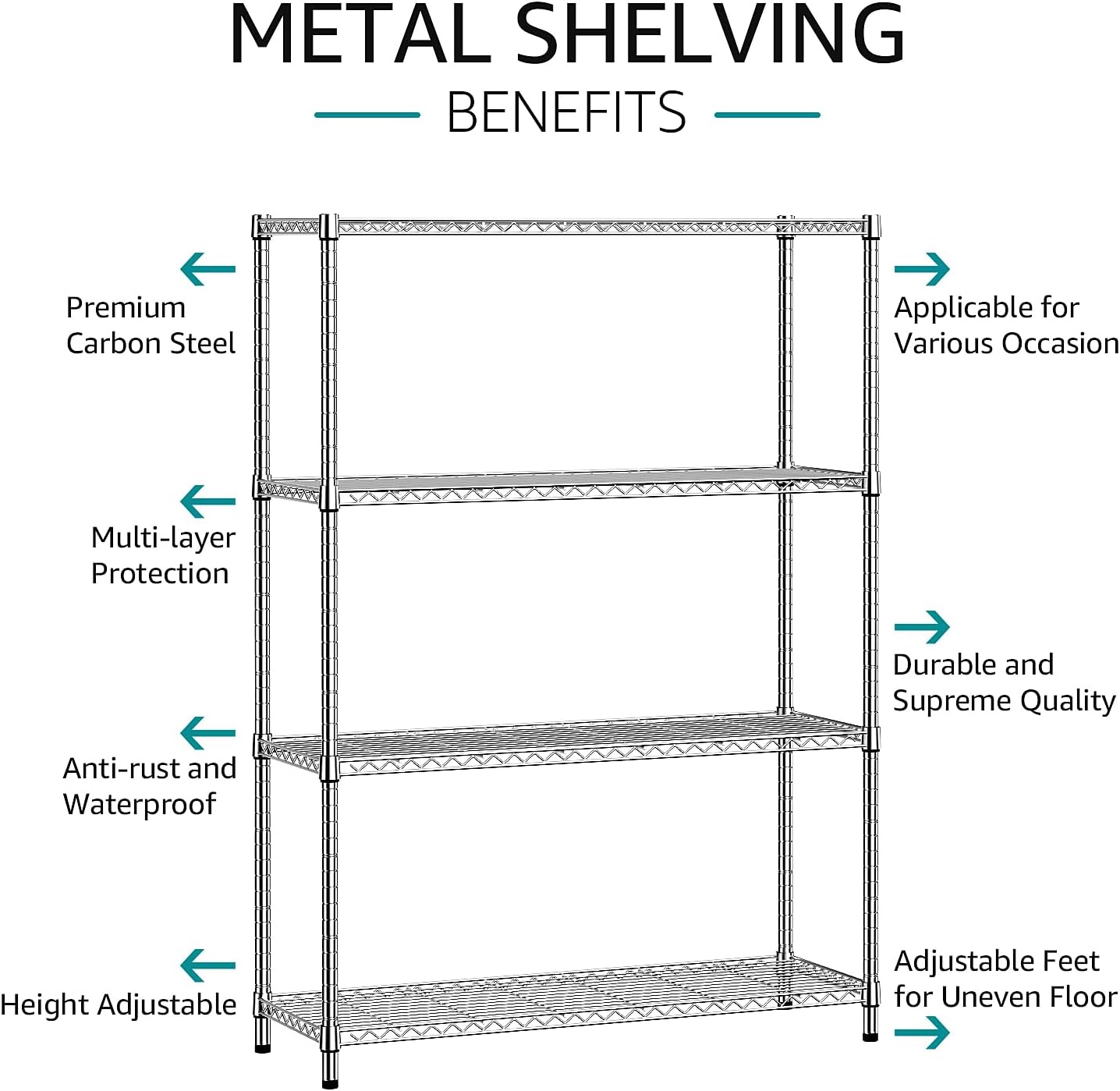IZEUK 1400 LBS Garage Chrome Shelving Wide Storage Shelves 4 Tier Adjustable Heavy Duty Metal Wire Rack Standing Shelf Unit for Kitchen Office College Dorm Garage Warehouse 15.8" x 45.8"x 59.4"