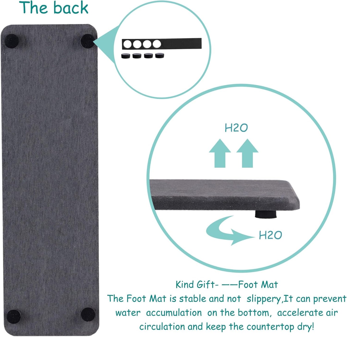 2 Pcs Water Absorbing Stone Trays, Kitchen/Bathroom Sink Soap Dish, Diatomite Tray Used for Hand Soap & Cosmetic Bottles in The Modern Home, 3.15" W x 10.2" L, Dark Gray