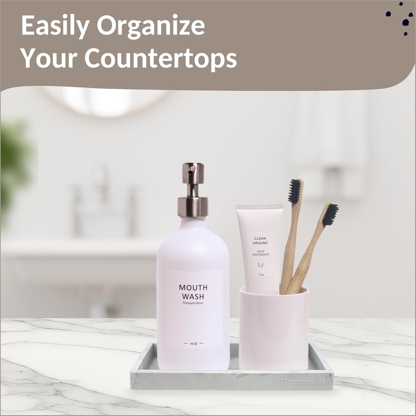 Countertop and Vanity Tray - 2 PC Small 7.7" Silicone Bathroom Trays, Kitchen Soap Tray, Dish Sponge Soap Holder Kitchen Sink Organizer Caddy, Bathroom Counter Trays for Lotion Dispenser