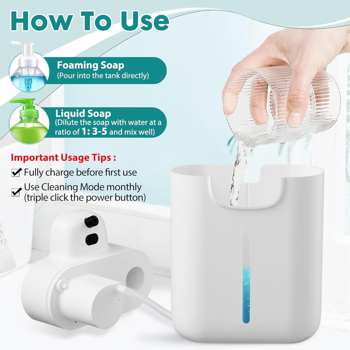 Automatic Soap Dispenser, 17oz/500ML Large Capacity Touchless Foaming Hand Soap Dispenser with 4 Foam Adjustments, Rechargeable for Kitchen, Bathroom, Wall Mount or Countertop Use (White)