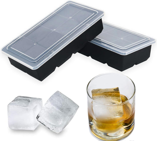 Bangp Large Ice Cube Tray for Whiskey,2 Pack Stackable Big Ice Cube Molds Make 16 Big Whiskey Ice