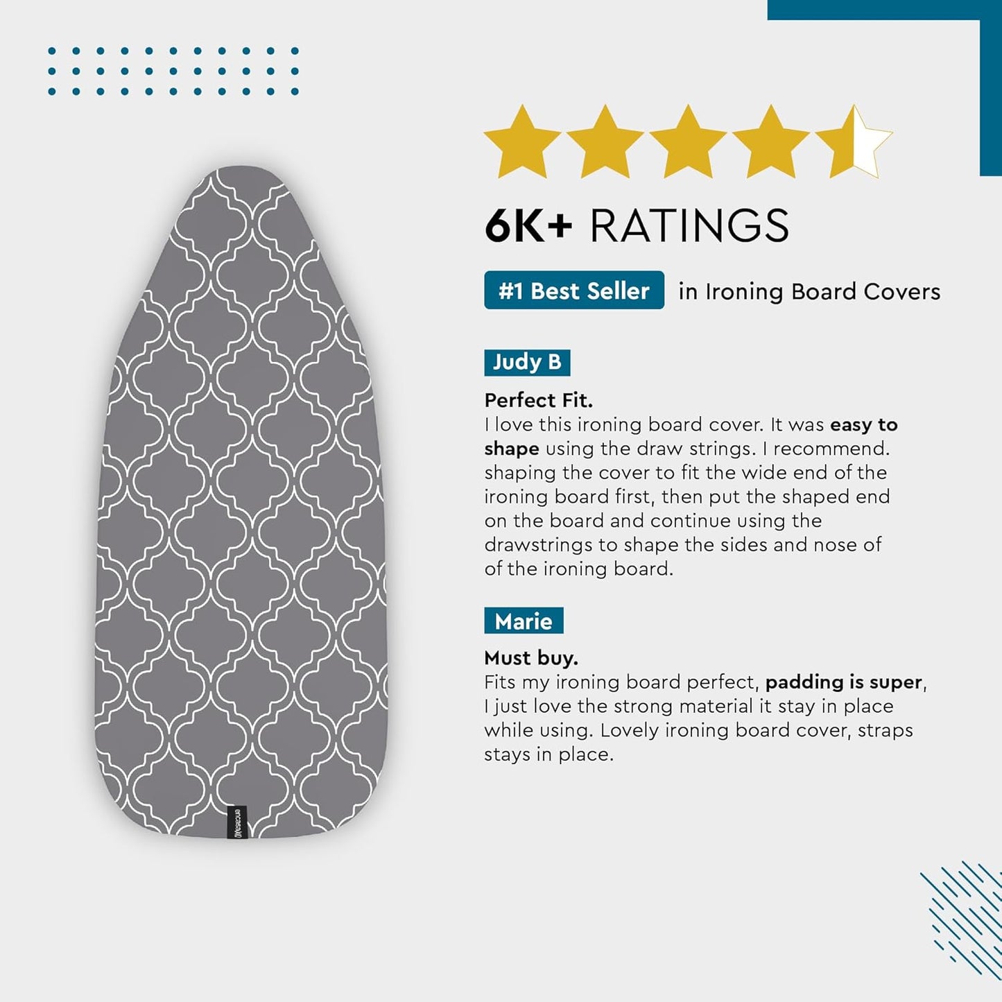 Encasa XO Ironing Board Cover and Pad 57"x22" - Thick 3mm Felt Padding, Drawstring Tightening & Lock, Easy Fit, Scorch & Stain Resistant, Fits X-Large Ironing Board - Aztec